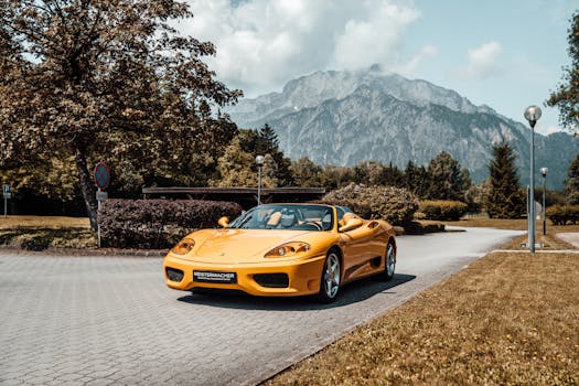 Glanzende Supercar huren op bergweg